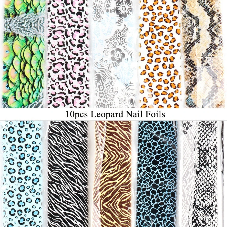 Hot sale Leopard print nail transfer foil 10pcs/bag nail foil sticker