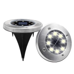 Hot Sale Smart Lawn Patio Led Stainless Steel Solar Powered Disk Ground Light, Green Powered Outdoor 8 led Solar Garden Light