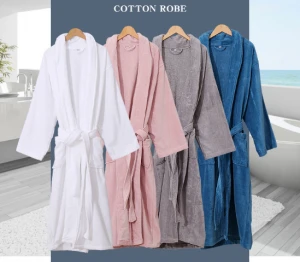 Hotel Home Beauty Shower Custom Embroidery Logo 100% Cotton Sleepwear White Bathrobe
