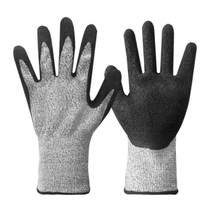 HPPE With Glass Fiber Liner ,Anti Cut Level 5 Protection Safety Cut Resistant Gloves With Latex Folded Gloves