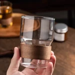 Iced n latte high-end glass tea cup insulated wood chip hanging ear type coffee cup for home use