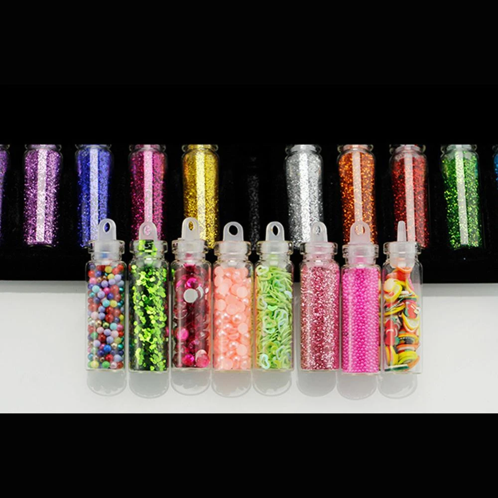 IMAGNAIL 48 Bottles Nail Art Decoration Slime Supplies Kit 3D Nail Art Glitter Powder Confetti DIY Design Accessories