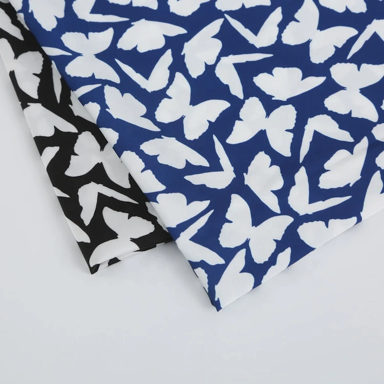 Ins navy black butterfly digital print fabric imitation tencel tussi printed pajamas fabric for headwear