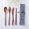 Japanese style portable wooden cutlery set wooden spoon fork knife chopsticks set