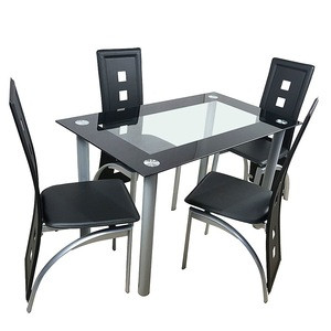 Kitchen Dining Room Table Set with Tempered Glass Top table &amp; 4 High Back Leather Chairs