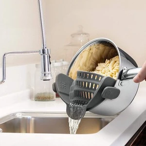 Kitchen Gizmo Snap N Strain Strainer - Gray | Patented Clip On Silicone Colander | Fits all Pots and Bowls