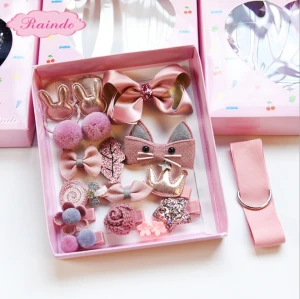 Korea 18 pieces cute hair accessories baby girls ribbon hairpin gift set