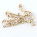 Korean Zinc Alloy Gold Plated Metal Crystal Rhinestone Music Note Wedding Brooch