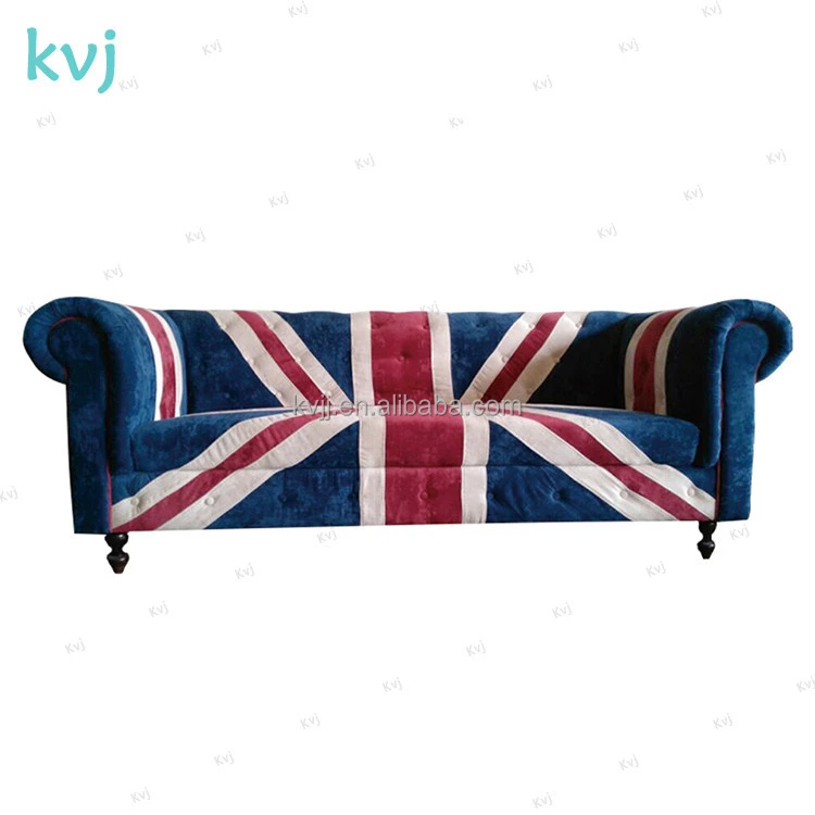 KVJ-7623 Union Jack livingroom furniture wood fabric chesterfield sofa