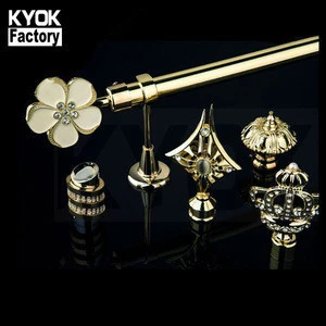 KYOK Double Curtain Rods Set with Accessories Crystal Glass Curtain Pole End Caps Electroplated Painting Curtain Rod Set