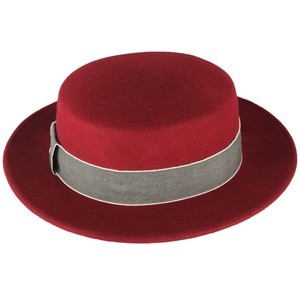 Ladies 100% Handmade Wide Brim Wool Felt Winter Formal Bowler Wholesale Hats Burgundy Red