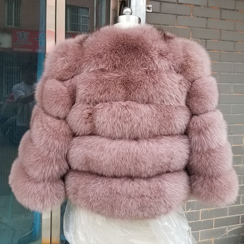 Ladies Suede Luxury Short Colorful Real Pink Fox Fur Coat Women Natural Fox Fur Jacket