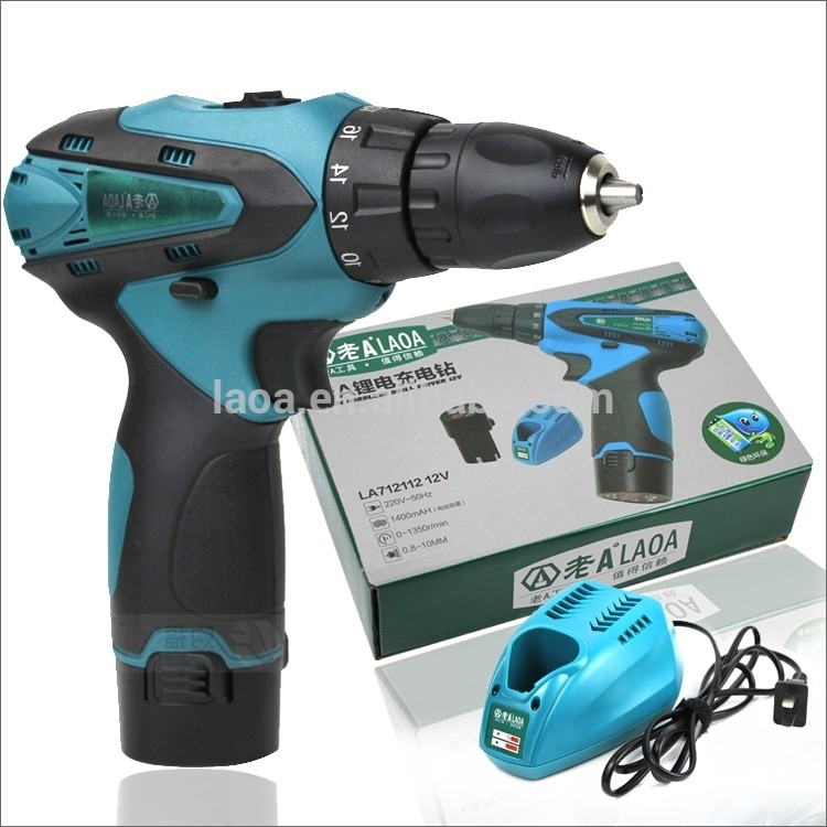 LAOA water-proof 12v dc electric motor drill electric drill screwdriver with Li-ion battery