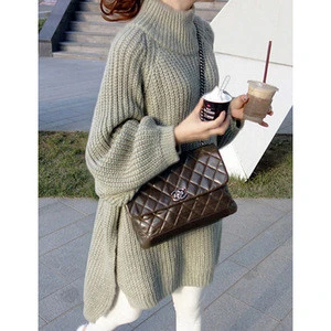 Latest Split Design And Long Sleeve Loose Knit Lady Oversized Sweater