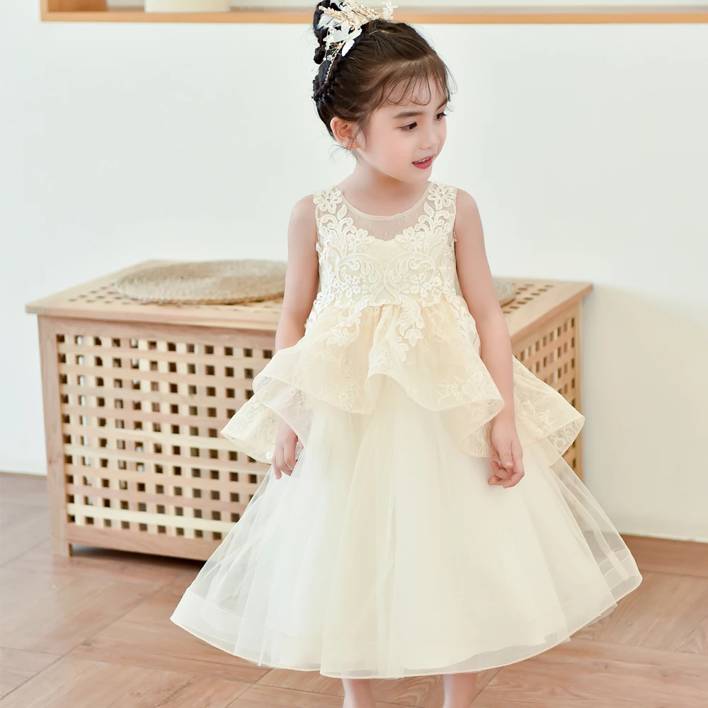 Latest Western Pattern Design Party Wear Kid  Dress Children Girl Dress Sleeveless cotton dress