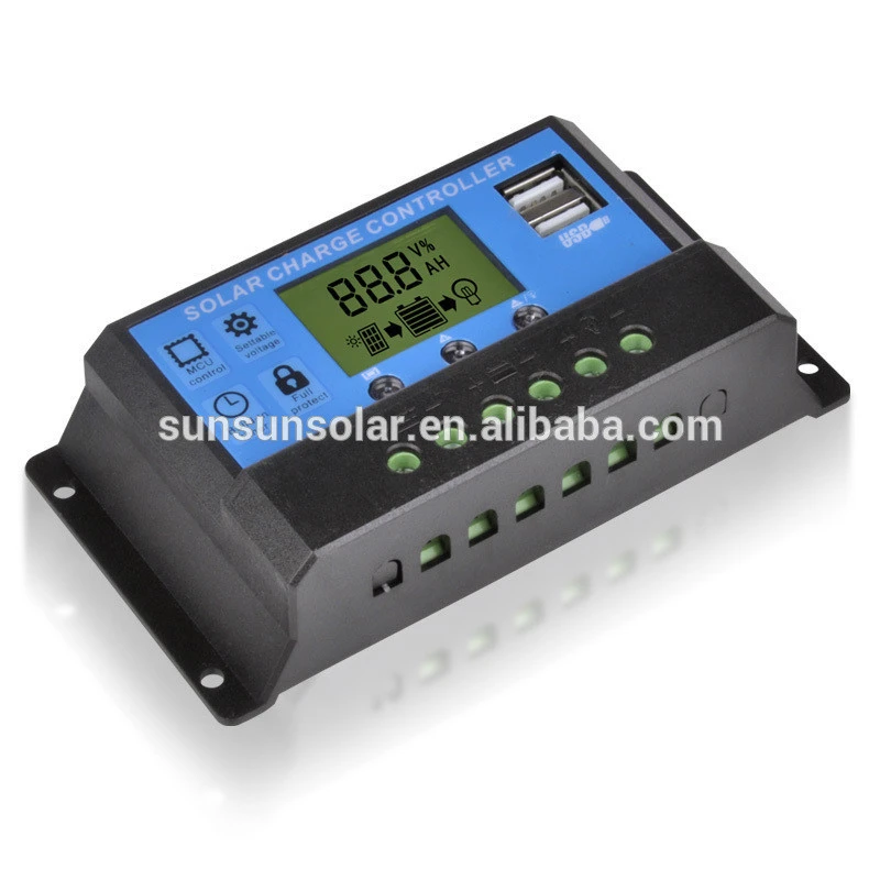 LCD Monitor Dual USB 5V DC output 12V 24V 10A PWM solar charge controller