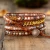 Import Leather Craft Golden Link Chain Women Bangle Charm Pink Rhodonite Crystal Jasper Wrap Bracelet Free Shipping Bracelet from China