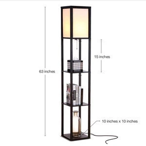 LED Wooden Frame Shelf Floor Lamp Modern Standing Light For Living Rooms Bedrooms