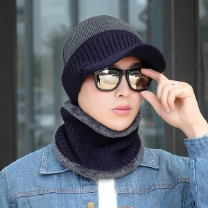 LRT Wholesale Fashion Custom Men Brushed Scarf Hat Suit Winter Outdoor Sports Peaked Cap Knitted Hat For Adult Man