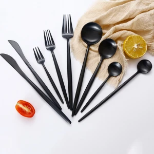 Luxury 4PCS Matte Black Stainless Steel Flatware Set Kitchen Silverware Steak Knife Spoon Fork Chopsticks Cutlery Set