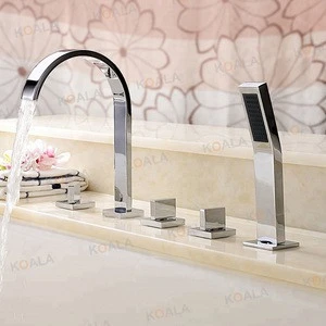 Luxury Brass Cupc Epa Gold Plated 5 Hole Lavatory Sa Side Mounted Bathtub Faucet with Handheld Shower