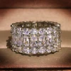 Luxury Female 3 row White Zircon Ring Bridal Engagement Ring Vintage Wedding Band Rings For Women