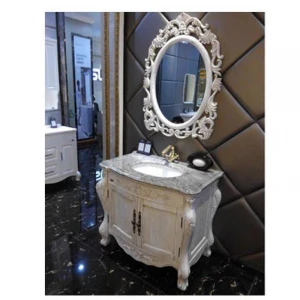 Luxury High End White Solid Oak Wood Bathroom Furniture Mirrored Vanity Closet Bathroom Cabinet