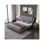 luxury Indian wood double leather bed frame modern style bedroom sets leather beds