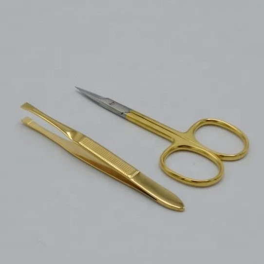 Manicure Pedicure 2 Pcs Gold Set Scissor And Tweezer