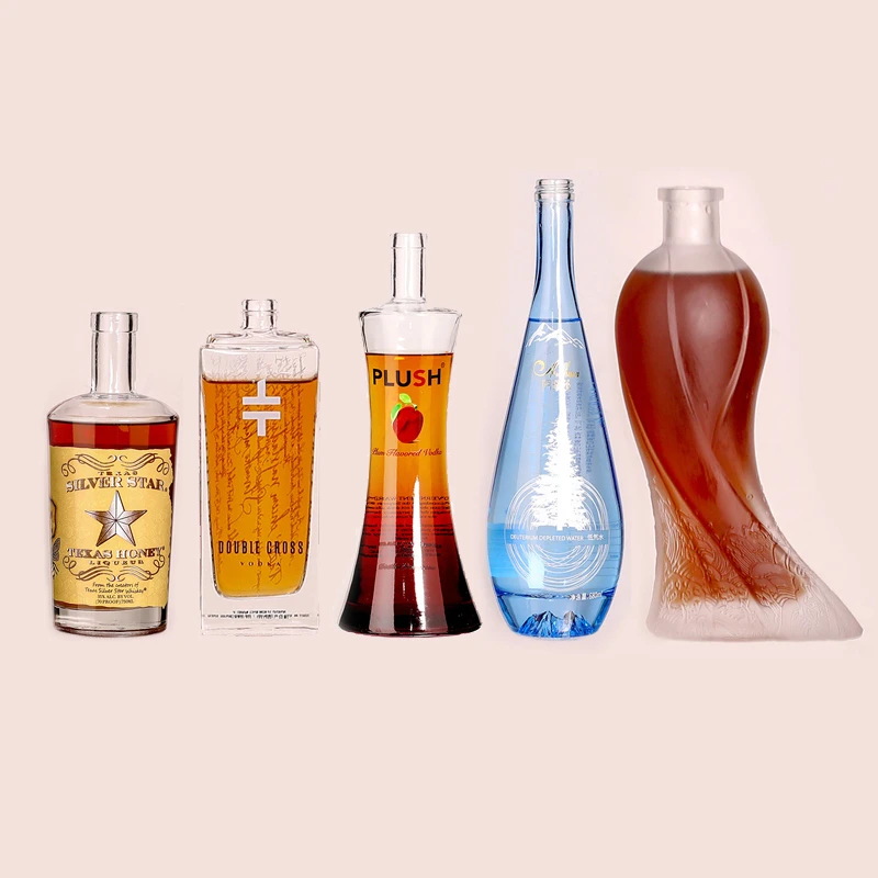 Manufacture Special Gift Custom Design Hand Made Unique Warped Shaped Glass Wine Liquor Bottles