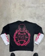 Mens Tshirt Long Sleeve Double Layer T-Shirt Screen Print 100% Cotton Double Layer Long sleeve Boxy Tee