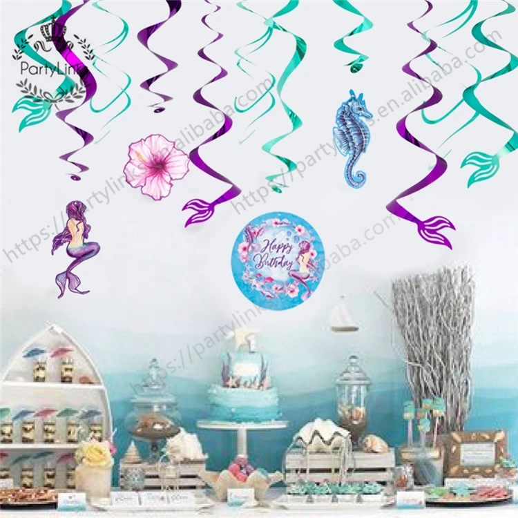 Mermaid Theme Baby Shower Girl Birthday Party Decorations Hanging Swirl Balloons Under The Sea Birthday Party Favor Supplies
