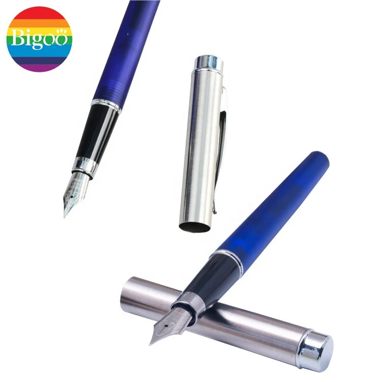 Metal fountain pen with clear barrel 0.65mm refill for school office promotional