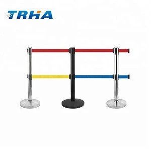 Metal Tube Roadway Safety Post Stantions Retractable Belt Barrier