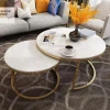 Modern living room furniture home furniture round stainless steel marble coffee table and side table set