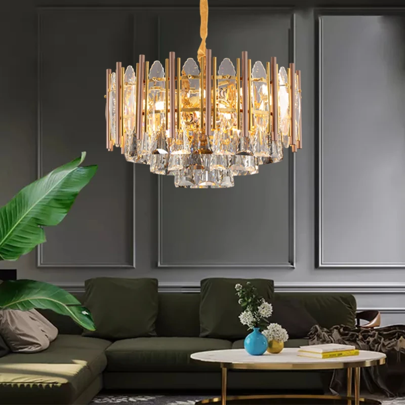 Modern luxury Living Room light hotel villa led round ceiling mounted lighting k9 pendant lights crystal chandelier