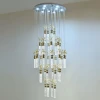 Modern style luxury indoor lights gold round plate pendant lamps staircase long hanging crystal chandeliers