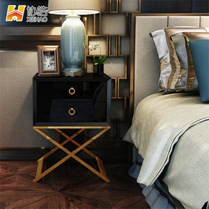 Modern wooden particle board bedside table nightstand for bedroom, mirror nightstand, preto couro nightstand