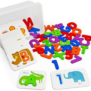 Montessori Educational Toy Matching Puzzle Game Wooden Letters and Numbers Animal Card Board