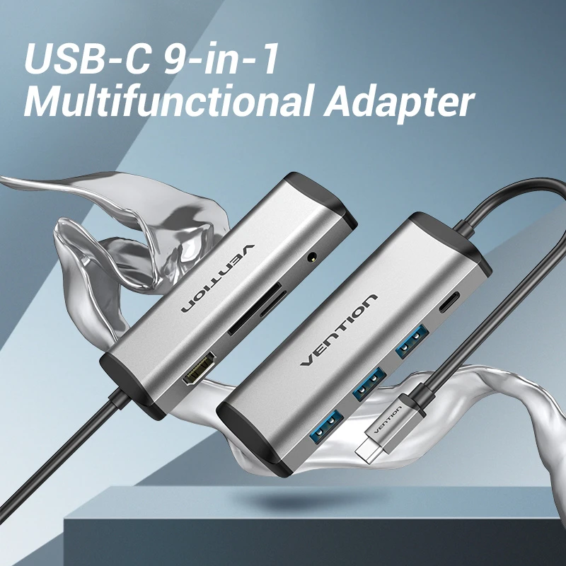 Multi-function Type-C to HDMI/USB3.0*3/PD Docking Station 0.15m Gray Metal Type