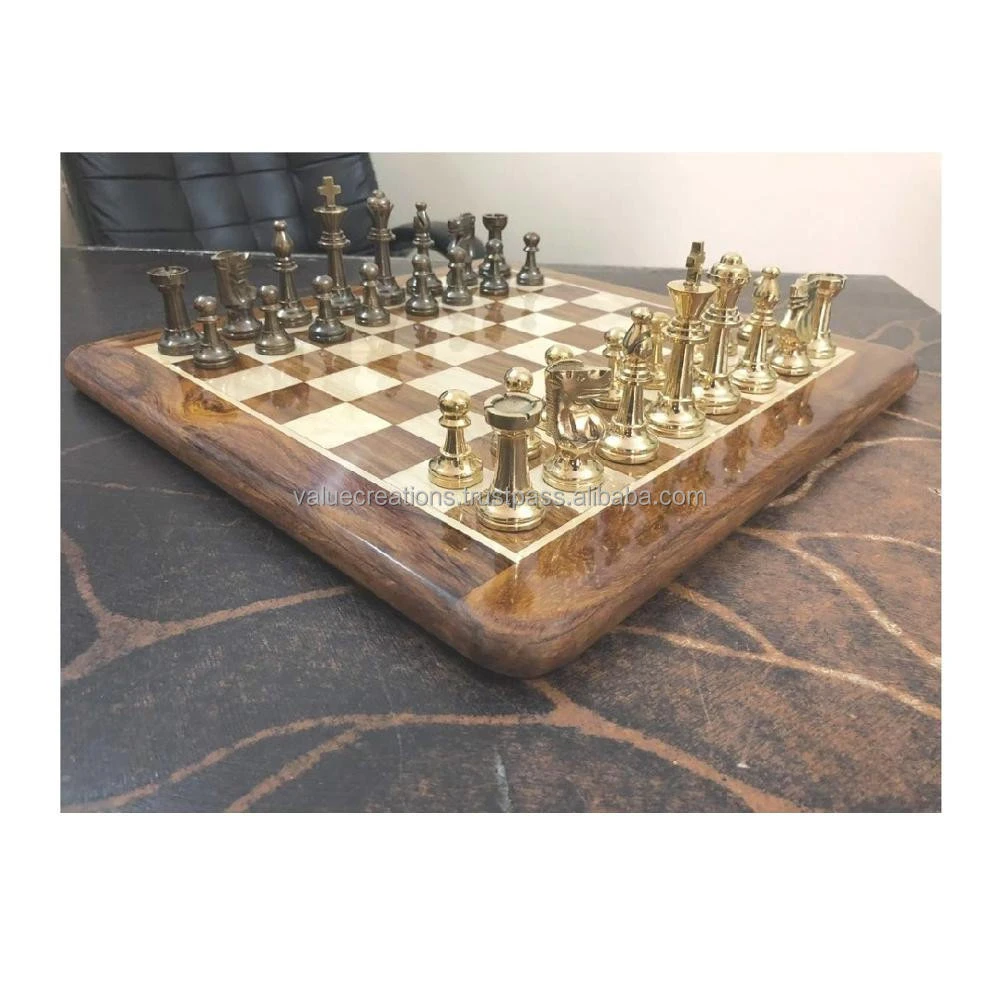 Natural Rose wood Chess board With brass Players