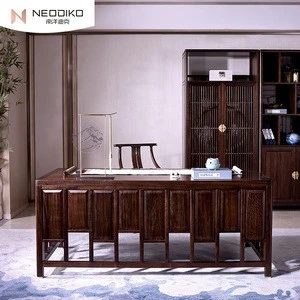 NEODIKO HEQI wood bookcases and desk Chinese style sectional wooden bookcase with glass doors models and study table set