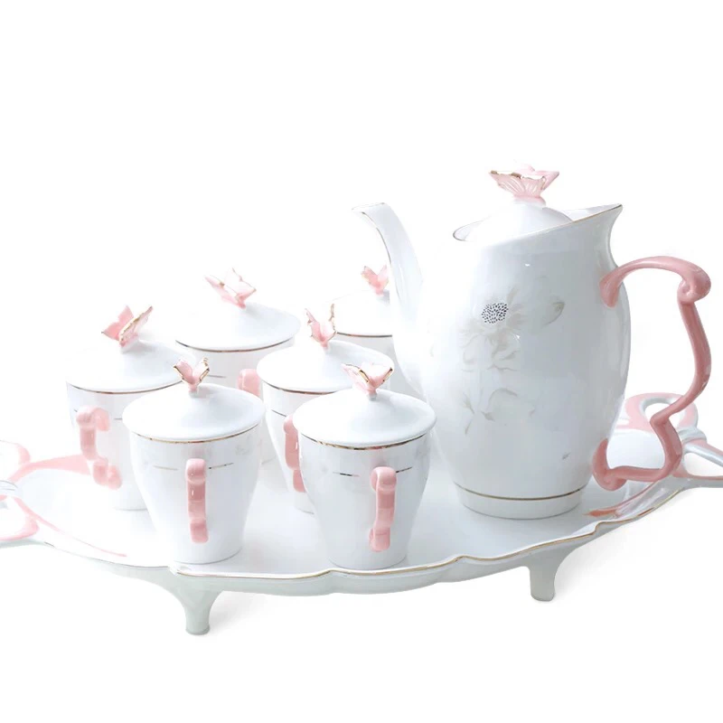 New design home used 8 pcs tea set & tea pots iranian tea pot with butterfly