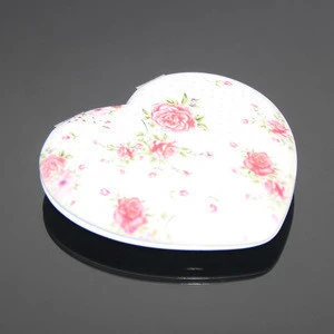 New Product Foldable Heart Shaped Floral Makeup Mirrors Girls Double Side PU Leather Pocket Cosmetic Mirror
