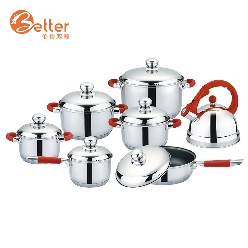 New Product Stainless Steel Belly Body Shape Glass Lid Non Stick Cookware Set Cooking Pot Kitchenware Cookware Sets