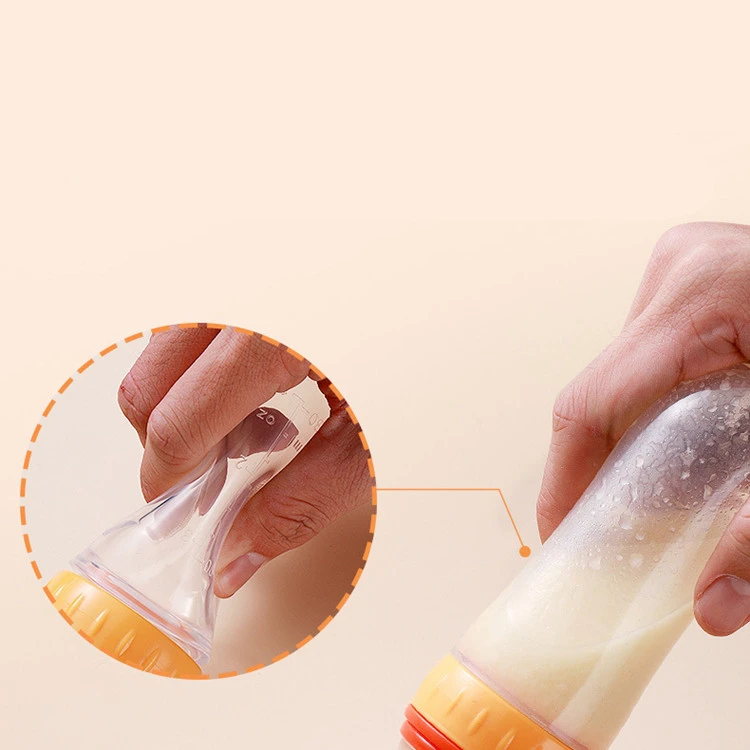 Newest 90ML milk baby feeding bottle spoon containers silicone squeeze baby feeding spoon