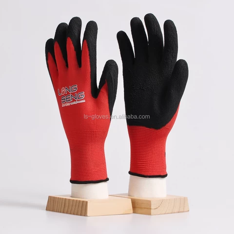 NLSSAFETY work gloves /  13G black latex foam coated nylon gloves / latex rubber labour hand gloves
