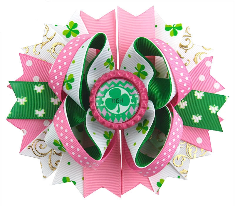 No151-NO171 4 leaf clover bow St Patricks Day Green Glitter hair  Bow  St. Paddys  Hairbows