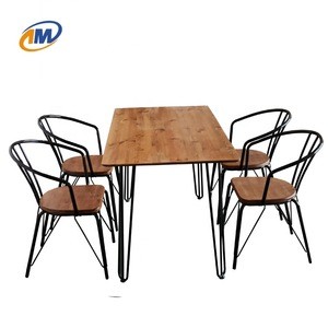 Nordic Style Hot Selling 4  Seaters Kitchen  Furniture Wooden Table With Metal Legs