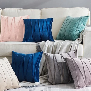 Oem Custom Square Throw Pillow Case Sofa Seat Velvet Solid Color Cushion Cover